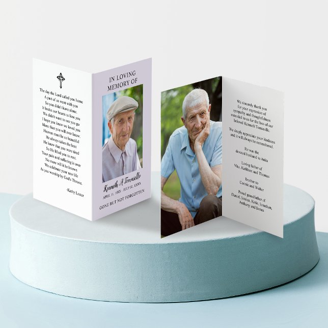 Cartão de Oração Dobrado com Foto Simples de Memor (Simple Funeral Memorial Photo Folder Prayer Card)