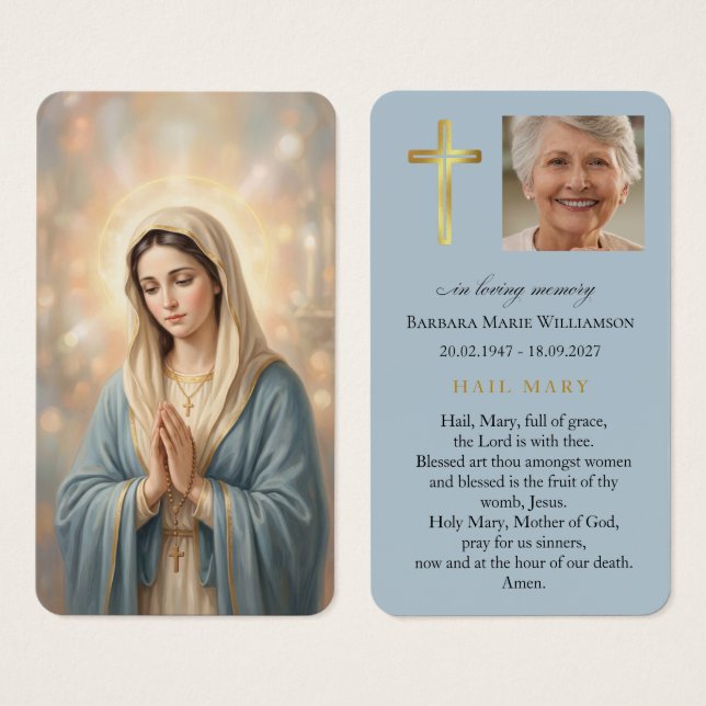 Cartão de Oração Fúnebre Ave Maria Azul (Frente & Verso)