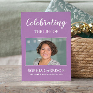 Cartão de Oração Funeral Branca Roxo com Foto