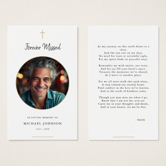 Cartão de Oração Funeral Católico Dourado para sem (Frente & Verso)