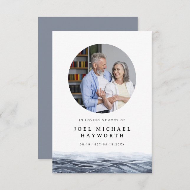 Cartão de Oração Funeral de Água do Oceano Minimal (Frente/Verso)