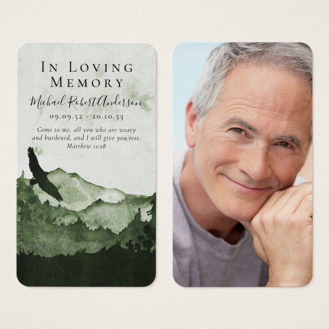 Cartão de Oração Funeral de Foto de Montanha (Frente & Verso)