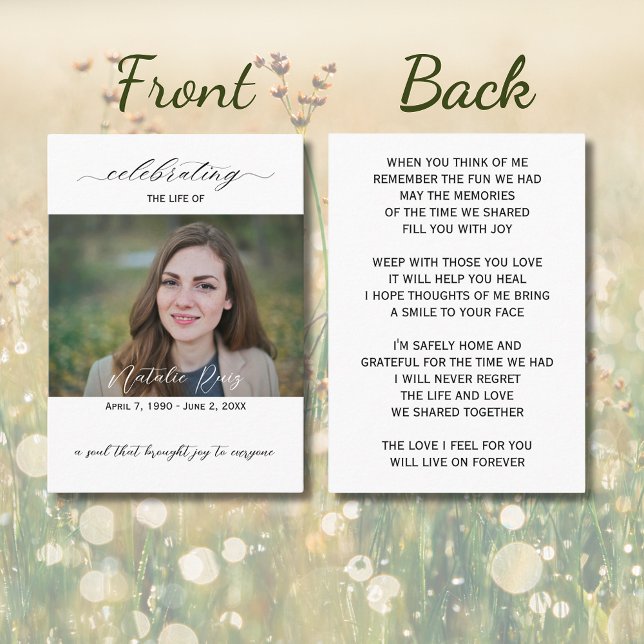 Cartão de Oração Funeral de Foto Elegante (Criador carregado)