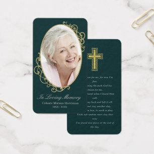 Cartão de Oração Funeral de Fotografia Dourada