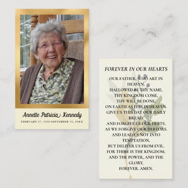 Cartão de Oração Funeral do Memorial Botânico (Frente/Verso)