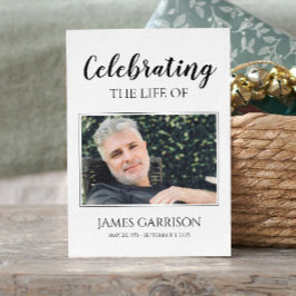 Cartão de Oração Funeral Elegante Branco Preto com