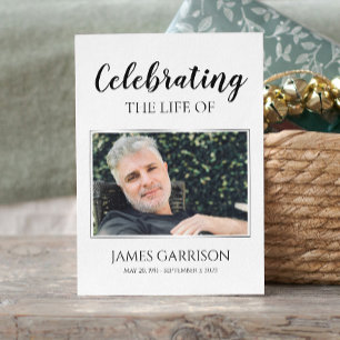 Cartão de Oração Funeral Elegante Branco Preto com