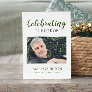 Cartão de Oração Funeral Elegante Verde Branco com