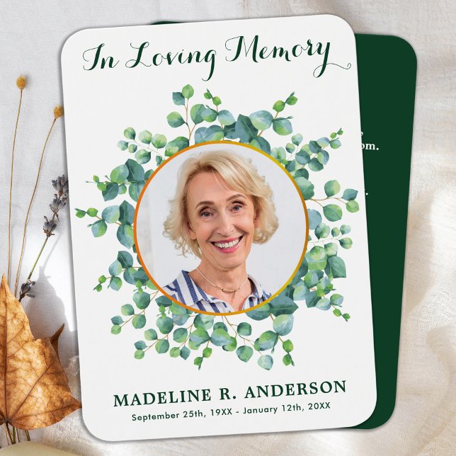 Cartão de Oração Funeral Eucalyptus Foto Elegante (Criador carregado)