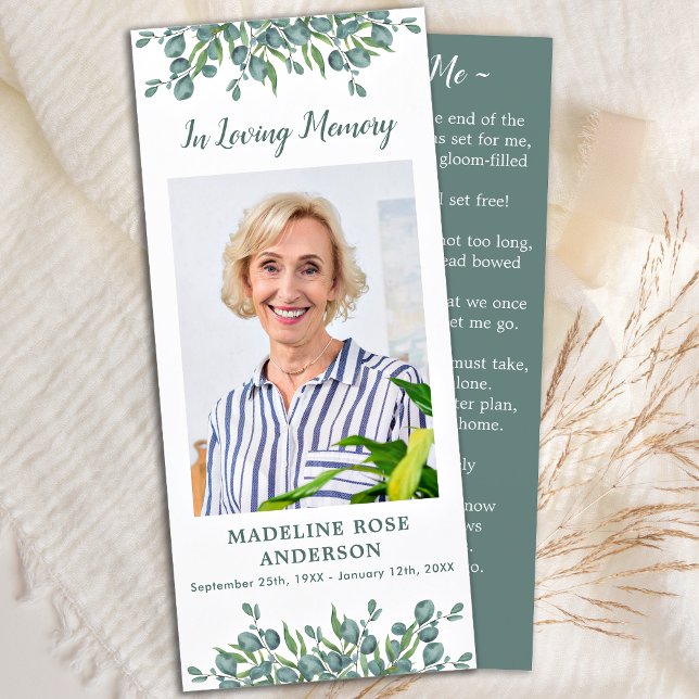 Cartão de Oração Funeral Eucalyptus Memorial com F (Criador carregado)