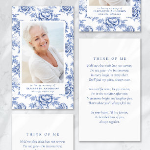 Cartão de Oração Funeral Fotográfica Floral Azul T