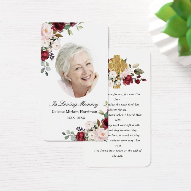 Cartão de Oração Funeral Fotográfico Cruz Floral V (Mesa)