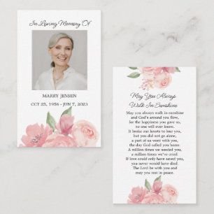 Cartão de Oração Funeral Fotográfico rosa para Mem