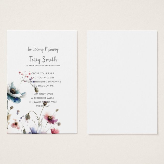 Cartão de Oração Funeral/Memorial (Frente & Verso)