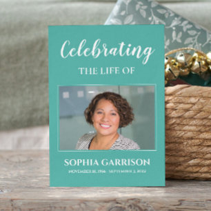 Cartão de Oração Funeral Memorial Azul Aqua com Fo