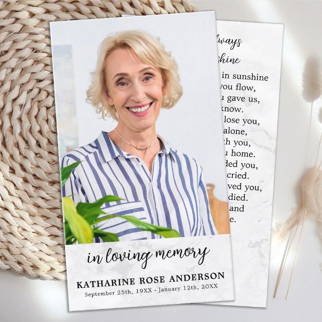 Cartão de Oração Funeral Simples Foto de Marble (Criador carregado)