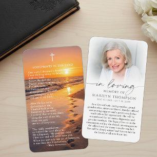 Cartão de Oração Funerária com Foto Pegadas na Are