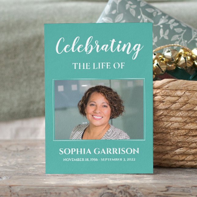 Cartão de Oração Funerária Comemorativa Aqua Blue  (Criador carregado)