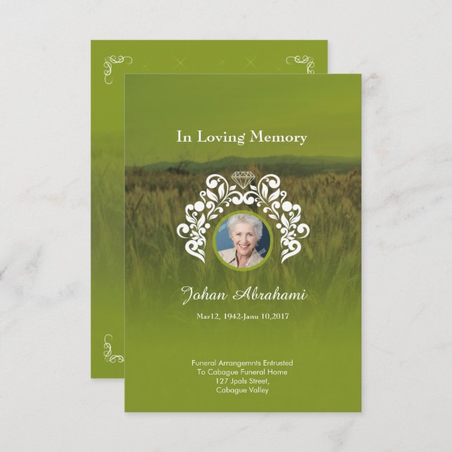 Cartão de oração funerário (Frente/Verso)