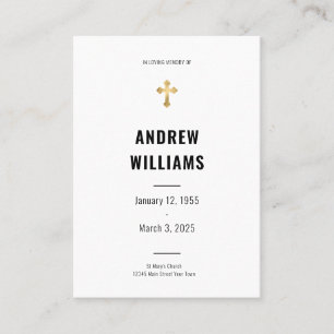 Cartão de oração funerário preto e branco