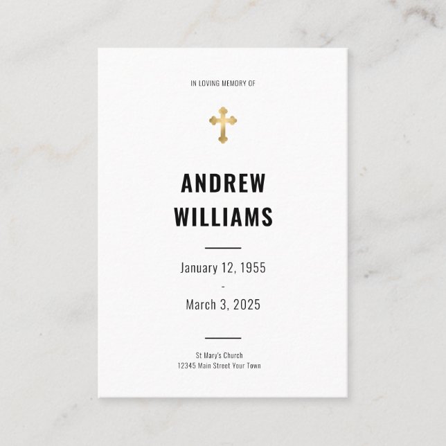 Cartão de oração funerário preto e branco (Frente)