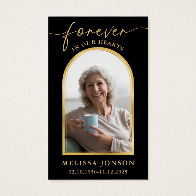 Cartão de Oração Memorial Dourado de Foto Funeral  (Frente)