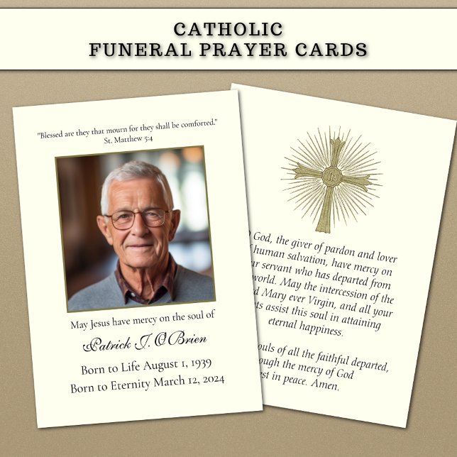 Cartão de Oração Memorial Funeral Cruz Católica (Criador carregado)