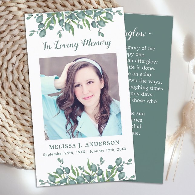 Cartão de Oração Memorial Funeral Eucalipto Botâni (Criador carregado)