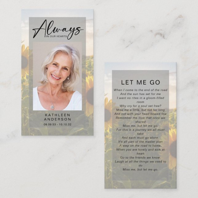 Cartão de Oração Memorial | Girassóis (Frente/Verso)