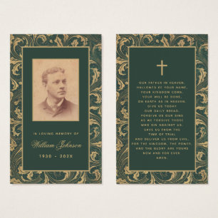 Cartão de Oração Verde Memorial de Funeral Antigo 