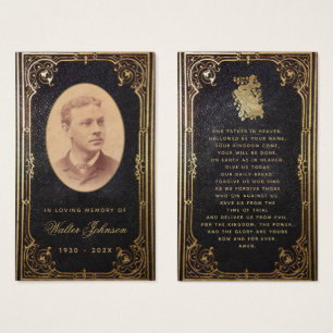 Cartão de Oração Vintage Preto Dourado de Funeral 