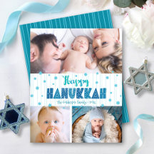 Cartão de Orçamento 3 Foto Feliz Hanukkah Estrelas