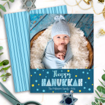 Cartão de Orçamento Feliz Hanukkah Estrelas Azuis 