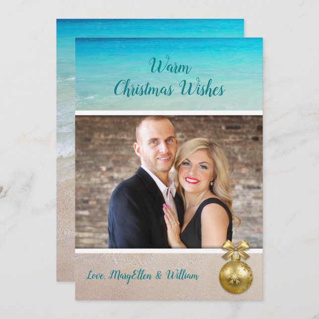 Cartão de Ornamento Dourado para Modelo de Foto de (Frente/Verso)