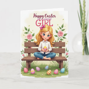 Cartão de Ovo da Menina da Alegria da Primavera
