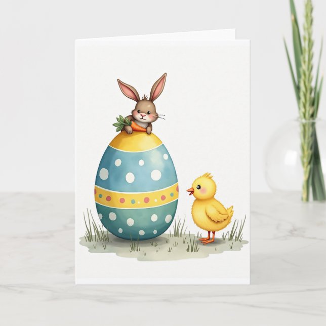 Cartão de Ovo Feliz de Amigos da Primavera (Frente)