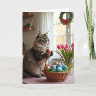 Cartão de Óvulo de Primavera de Gato Fofinho