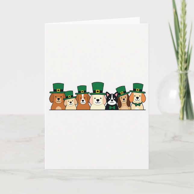 Cartão de padrão de cachorros com chapéu verde (Frente)