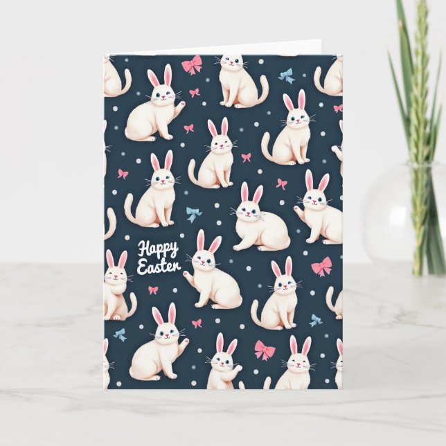 Cartão de Padrão de Coelhos da Páscoa Feliz (Frente)