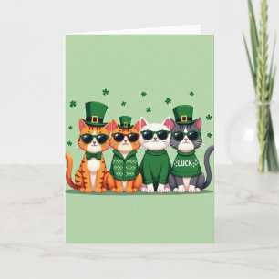 Cartão de Padrão Sorte dos Gatos Verdes