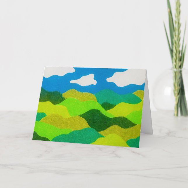 Cartão de Paisagem Abstrata com Lápis de Cor e Céu (Frente)
