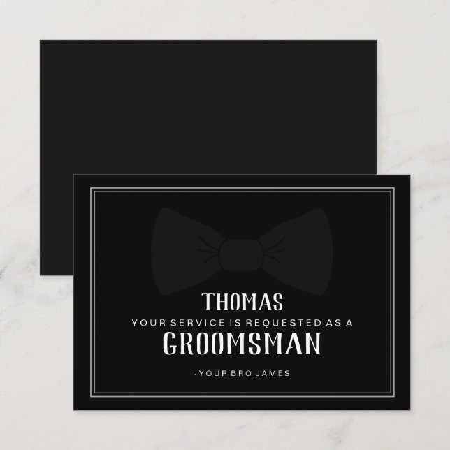 Cartão de Pajem Casamento - Preto em Gravata Borbo (Frente/Verso)