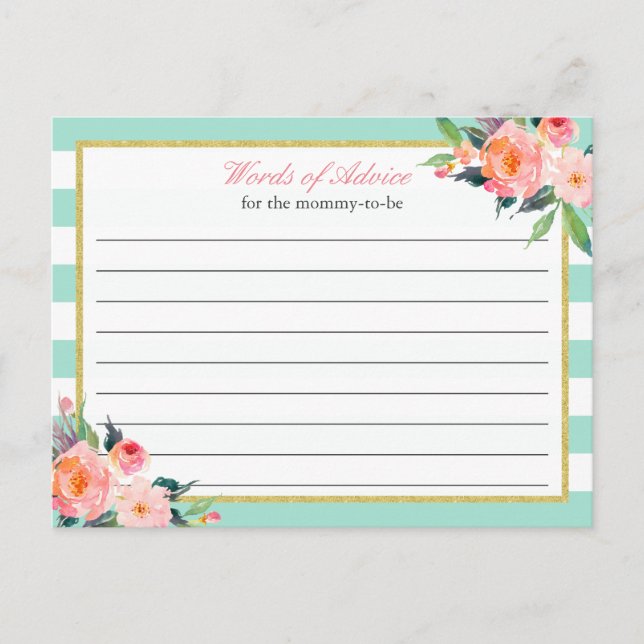 Cartão de Palavras de Conselhos em Verde Menta Flo (Frente)