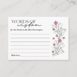 Cartão de Palavras de Sabedoria para Chá de Noiva