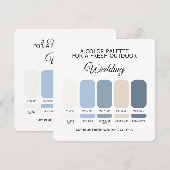 Cartão de Paleta de Cores de Casamento Azul Céu (Frente/Verso)