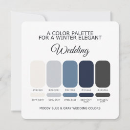 Cartão de Paleta de Cores de Casamento Azul e Cinz