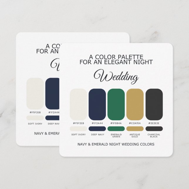 Cartão de Paleta de Cores de Casamento Azul Marinh (Frente/Verso)