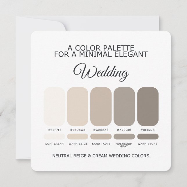 Cartão de Paleta de Cores de Casamento Bege e Crem (Frente)