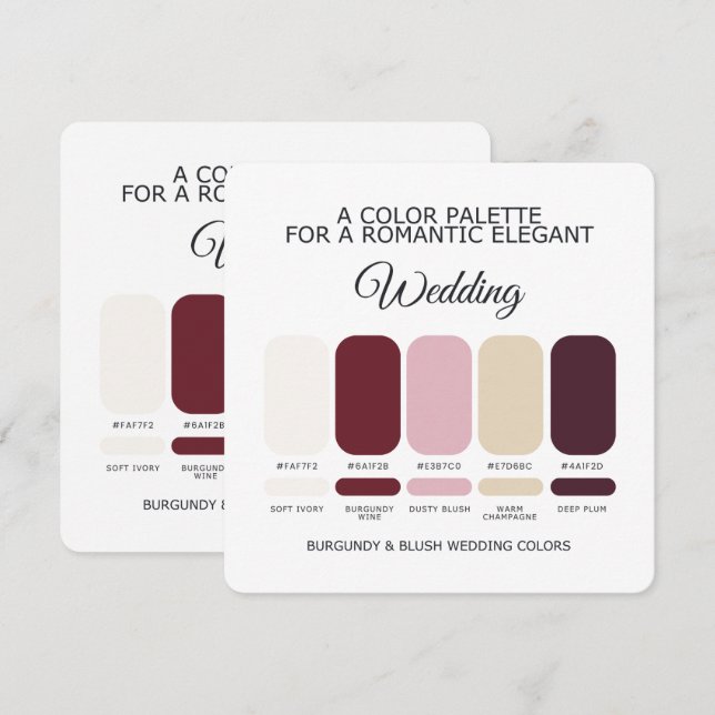 Cartão de Paleta de Cores de Casamento Burgundy e  (Frente/Verso)