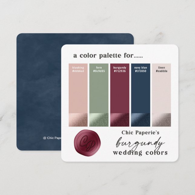 Cartão de Paleta de Cores de Casamento Clássico Bu (Frente/Verso)